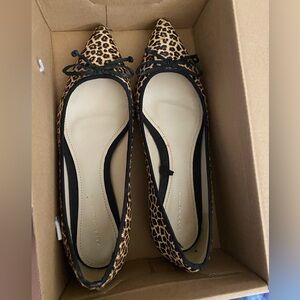 Zara Women's Leather Animal Print Flats with Black Trim
